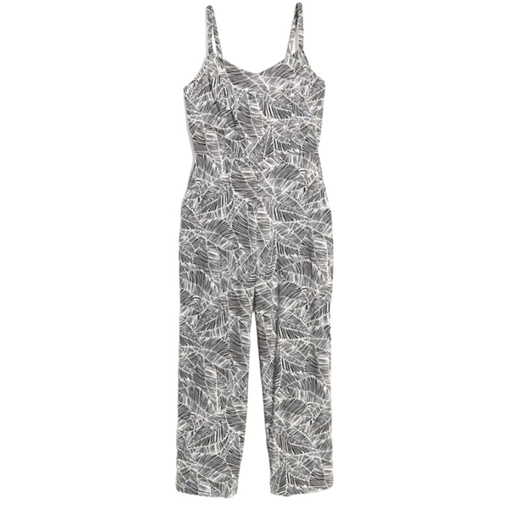 Old Navy Cami Jumpsuit Size XS Womens Black White Palm Print Sleveless Wide Leg